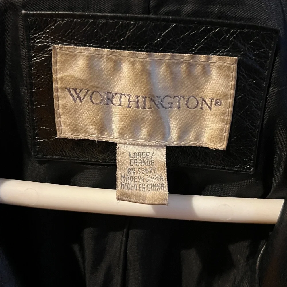 Worthington Black Leather 3/4 Jacket/Coat with Tie Belt Sz L